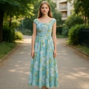 Vintage Floral Maxi Dress 13 14 70s Bridesmaid